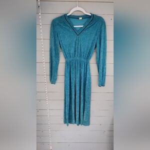 Blue Crew Neck Bishop Sleeve Sundress